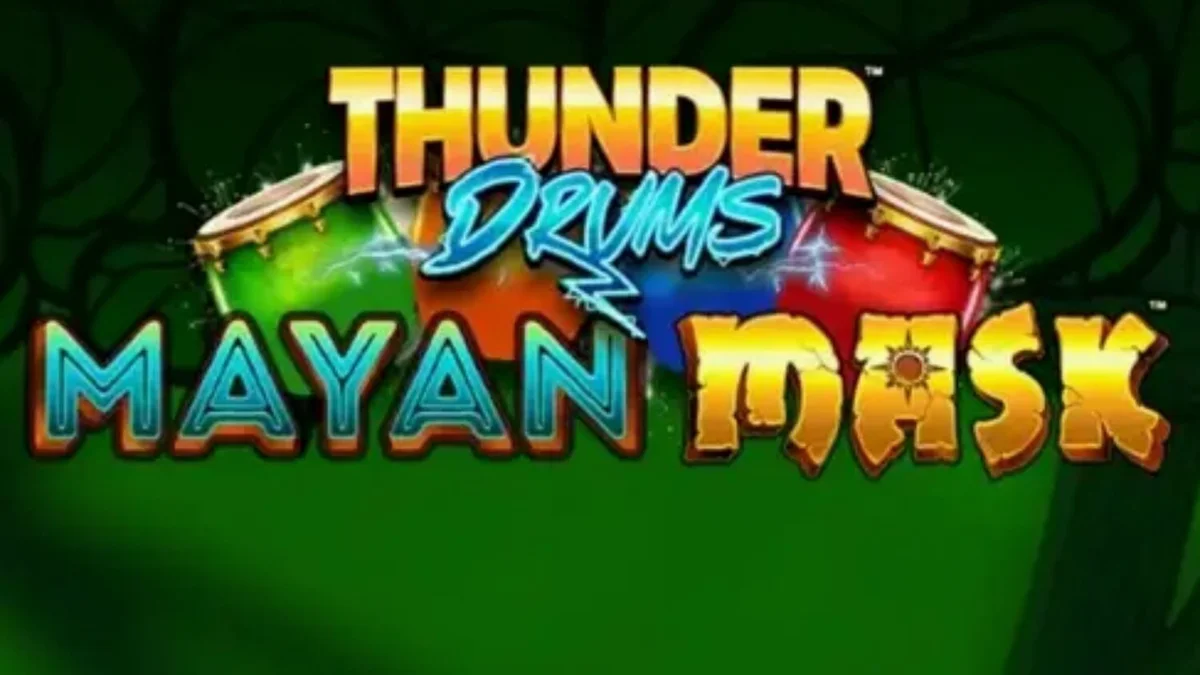 Tampilan visual slot Thunder Drums Mayan Mask dengan nuansa kuil kuno dan elemen badai.